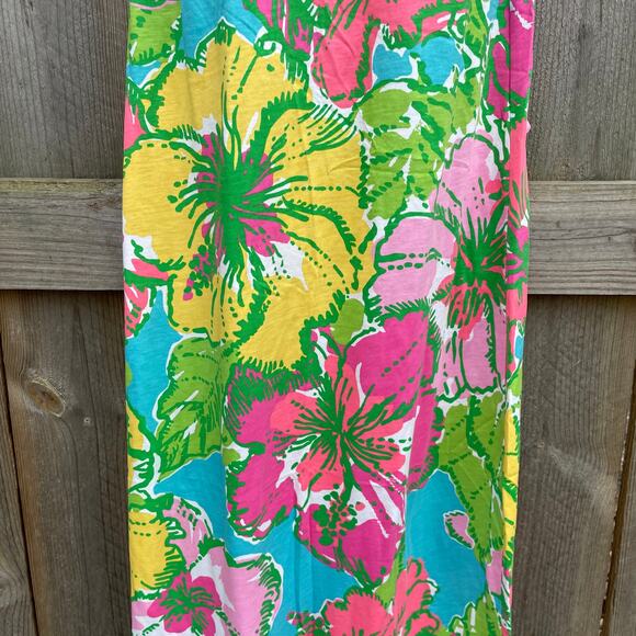 Lilly Pulitzer Dress Palm Big Flirt Jersey Maxi Tank Tie Back Floral XS Summer - Picture 4 of 12